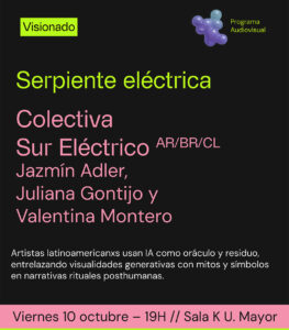 Visionado “Serpiente eléctrica” – Colectivo Sur Eléctrico: Jazmín Adler (AR), Juliana Gontijo (BR) y Valentina Montero (CL)